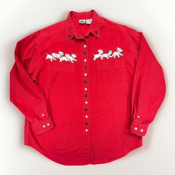 Disney Tops - THE DISNEY CATALOG Women’s Size 2XL Vintage 101 Dalmations Embroidered Red Shirt